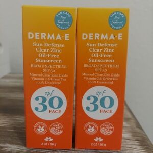 Derma-E Sun Defense Spf30 Sunscreen Clear Zinc Oil Free 2oz(2 Packs) New